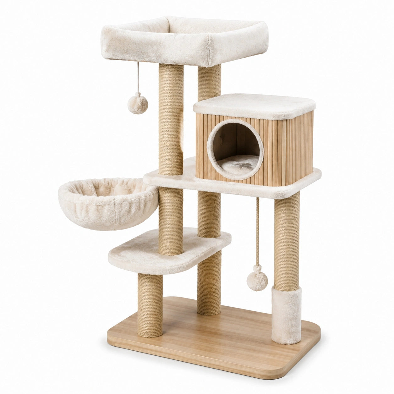 Arbre à Chat en Bois et Sisal Beige avec Niche