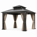 Pavillon de jardin en aluminium et polyester noir et beige 3x4m