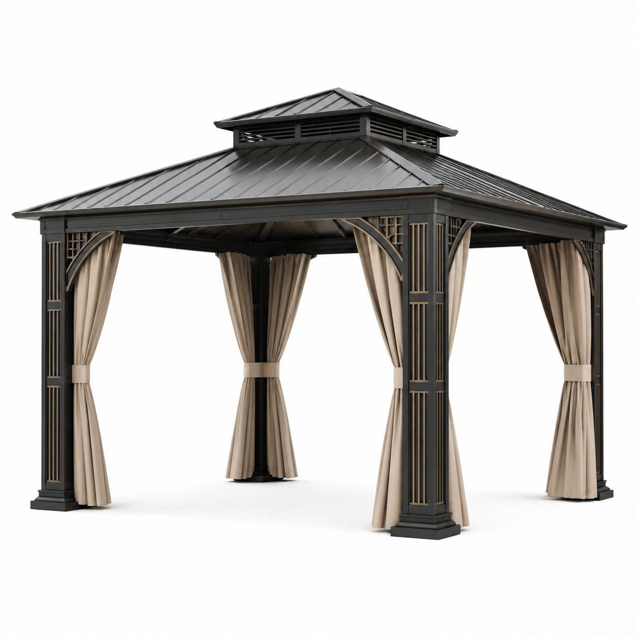 Pavillon de jardin en aluminium et polyester noir et beige 3x4m