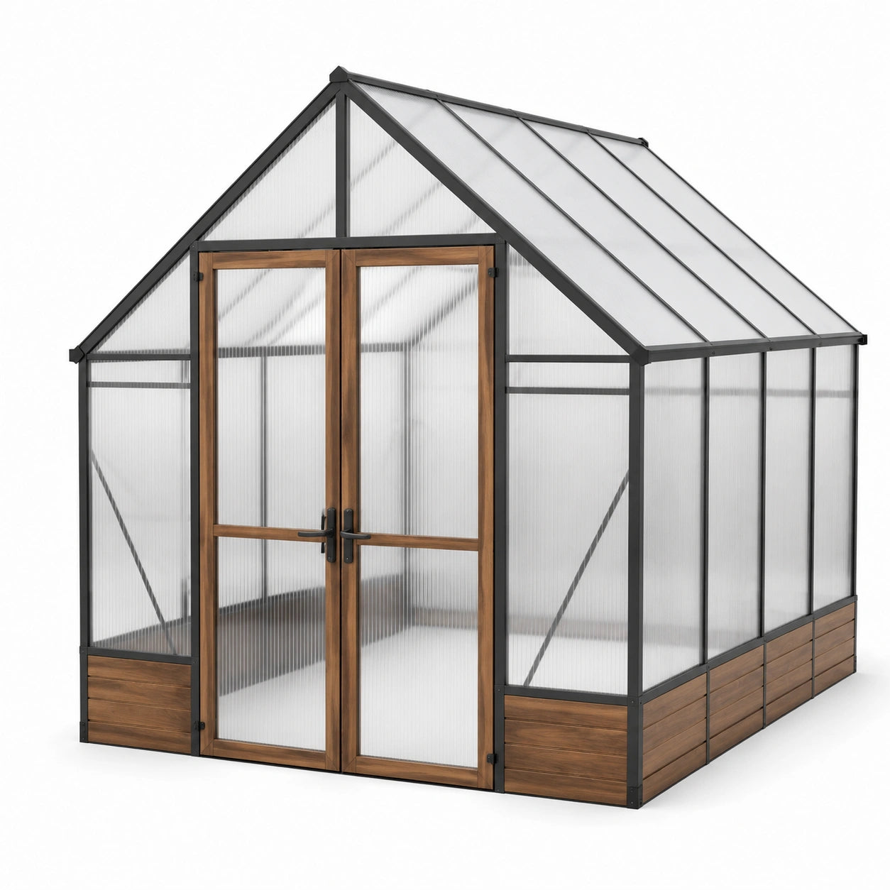 Serre en aluminium et polycarbonate avec cadre en bois