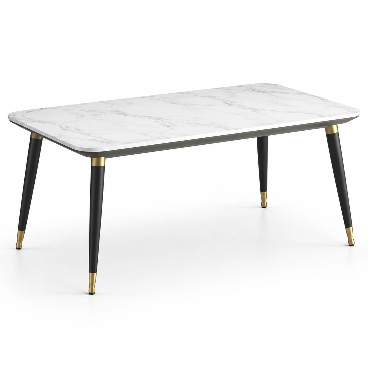 Table en marbre blanc et métal noir avec dorures 140x80x75 cm