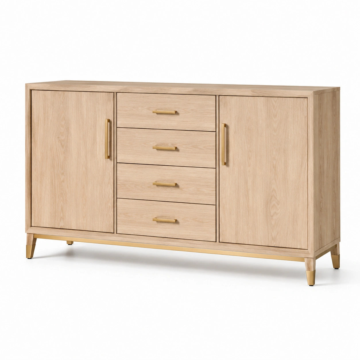 Buffet en bois avec poignées en métal doré, 150x40x85 cm