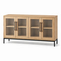 Buffet en bois avec portes en verre cannelé, 4 portes, 120x40x80 cm