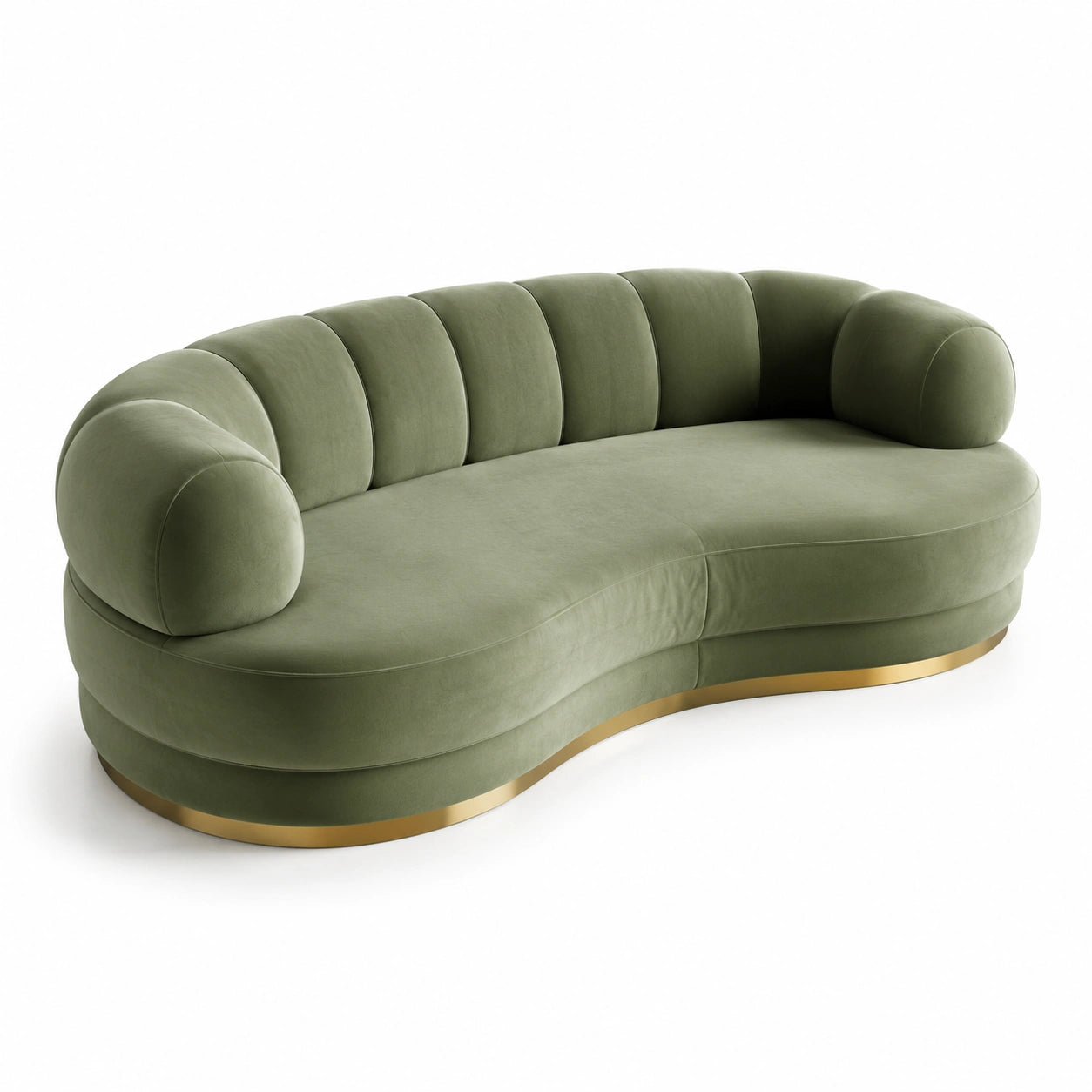 Canapé en velours avec base en métal doré, 220 cm