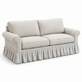 Canapé trois places en lin beige avec jupe plissée 210 cm