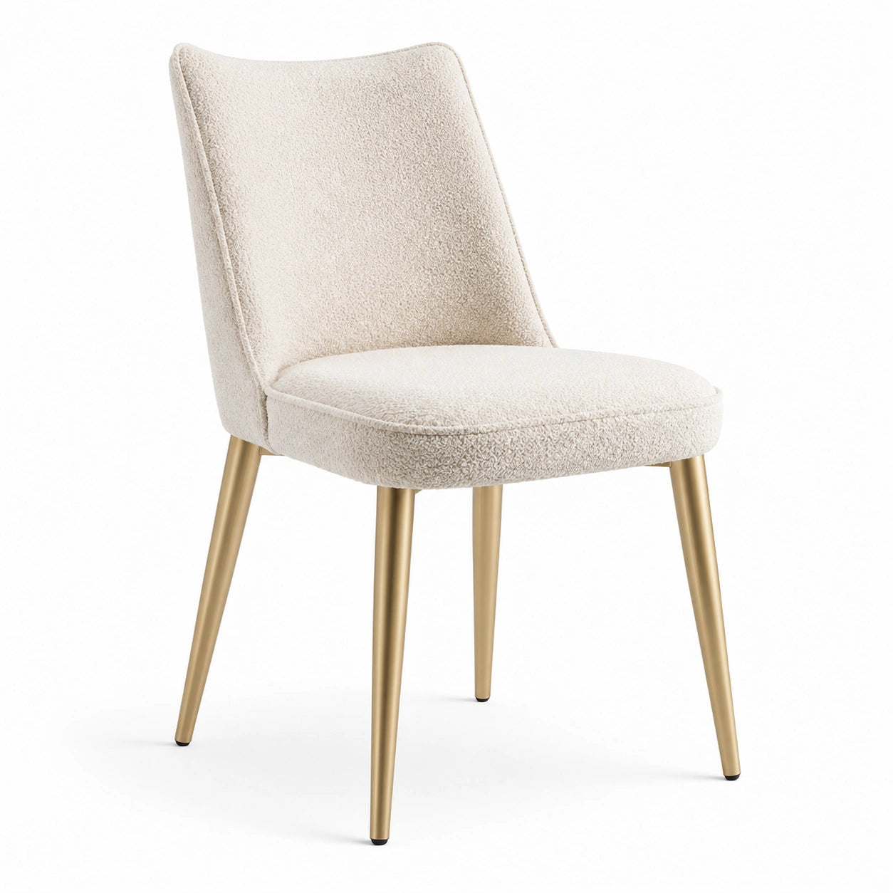 Chaise en tissu bouclé beige avec pieds en métal doré
