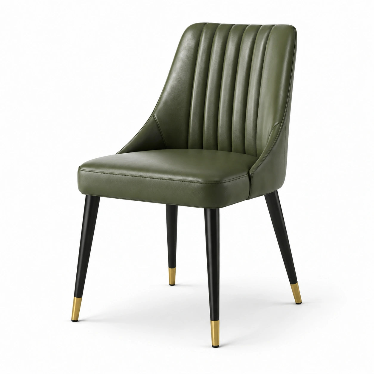 Chaise en cuir PU vert avec pieds en acier
