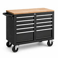 Chariot à outils en métal noir avec plateau en bois