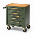 Chariot à outils métallique vert avec plateau en chêne 70x45x90cm