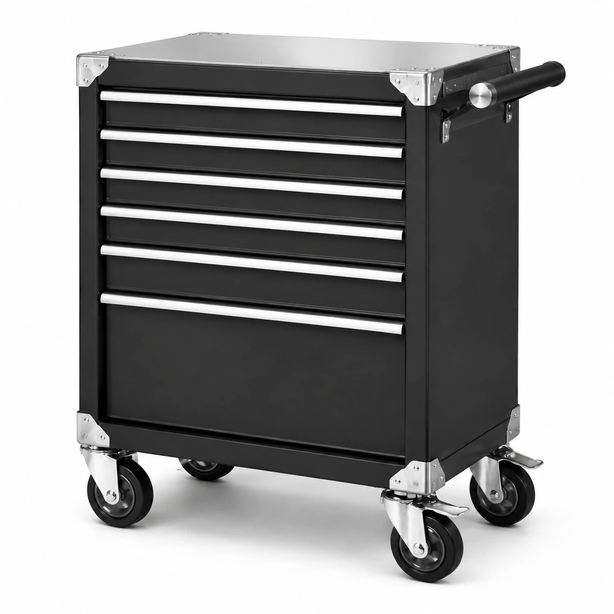 Chariot à outils en métal noir avec roulettes verrouillables