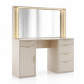 Coiffeuse en bois beige avec miroir LED et rangements