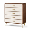 Commode en bois de noyer et MDF avec 5 tiroirs, blanc et noyer