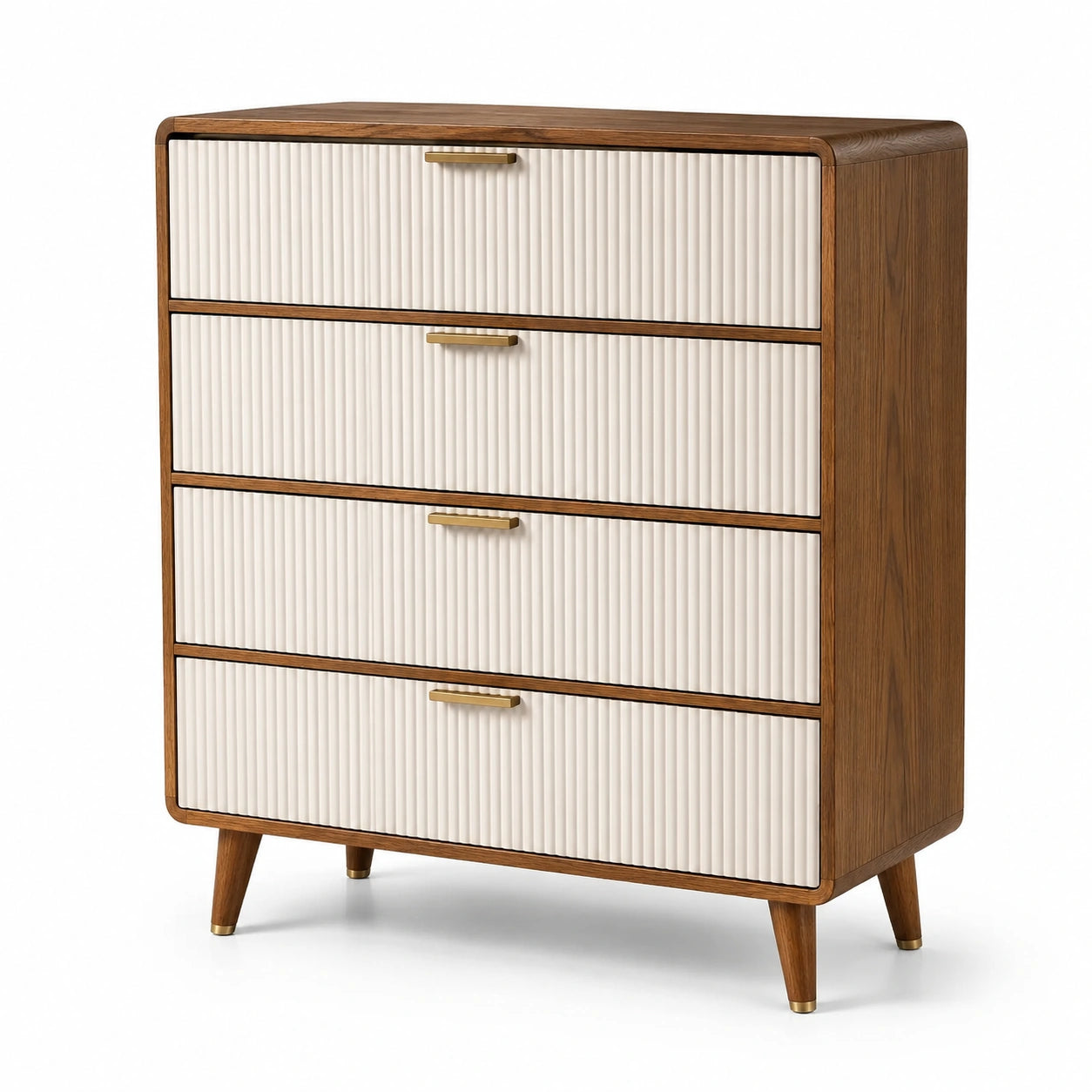 Commode en bois avec tiroirs crème et poignées en métal doré