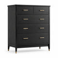 Commode en bois noir avec poignées en métal doré, 5 tiroirs