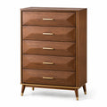 Commode en bois de noyer avec poignées métalliques, 5 tiroirs
