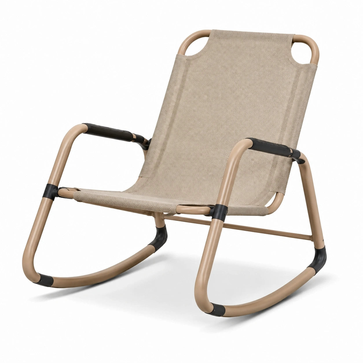 Fauteuil à bascule en métal et textile polyester beige