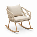 Chaise berçante en bois et rotin avec coussins en polyester beige